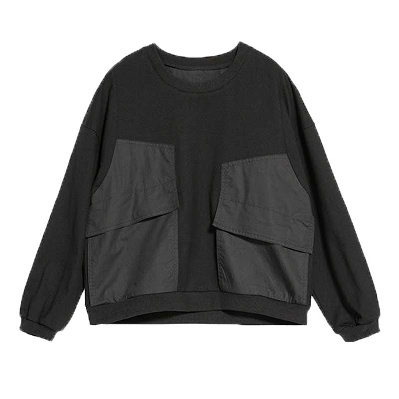 Round Neck Long Sleeve Pocket T-Shirt