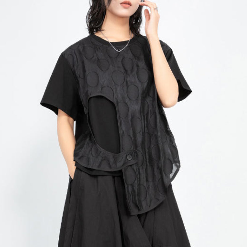 Asymmetric Round Neck Loose Fake Two-piece T-shirt