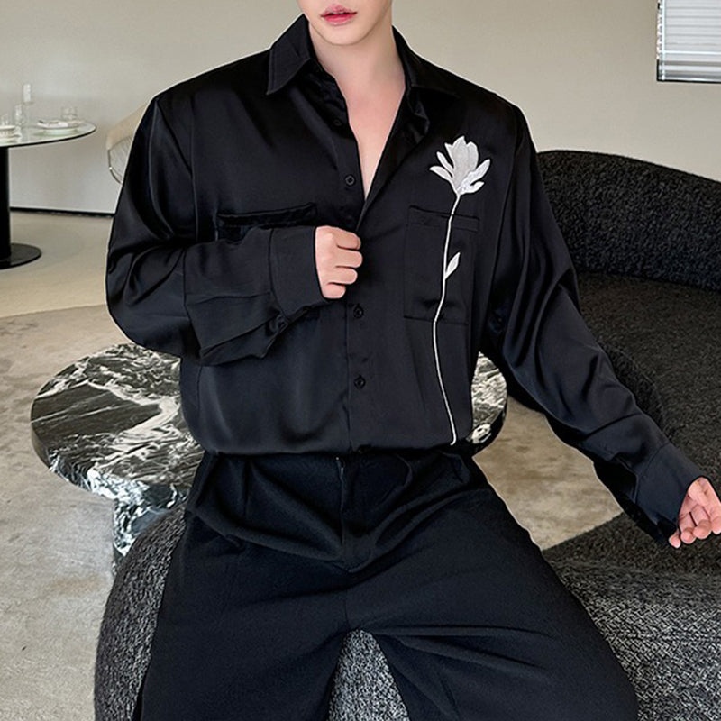 Floral Embroidery Loose Long-sleeved Shirt