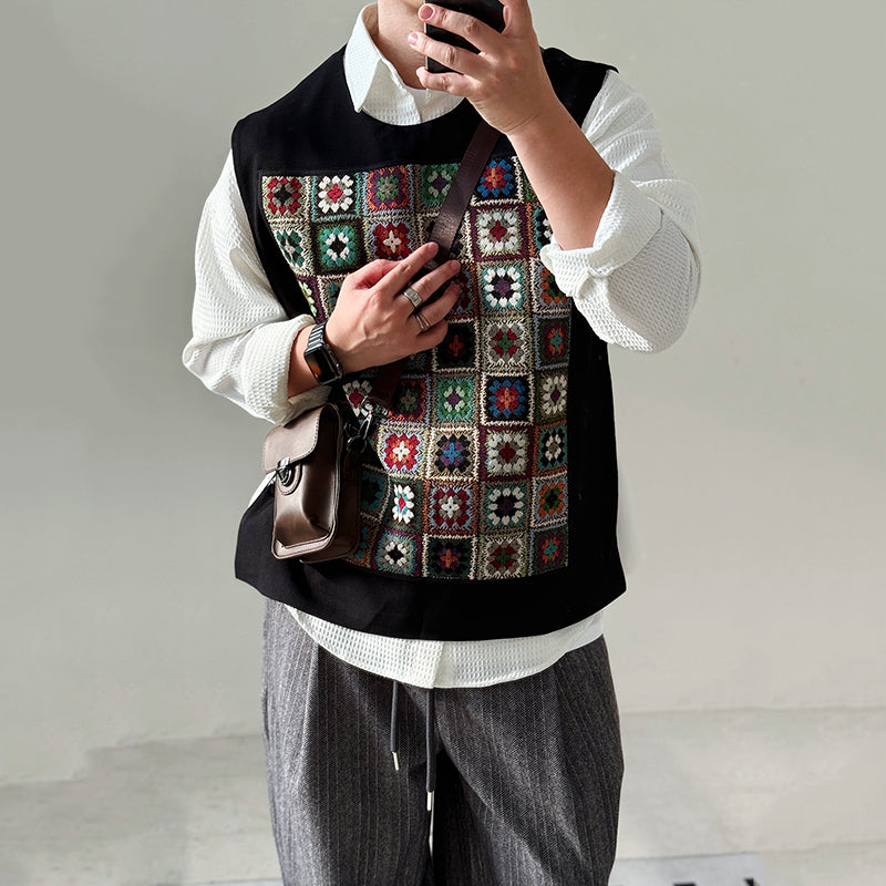 【Weaving Kaleidoscope】Loose Patchwork Pullover Vest
