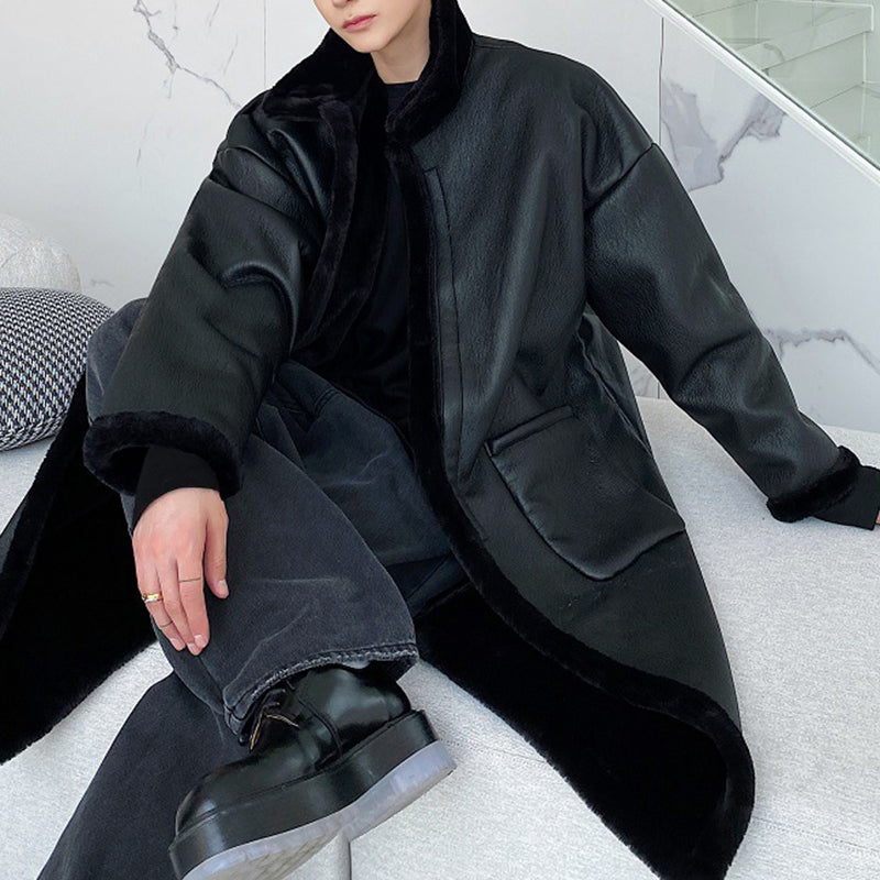 Stand-up Collar PU Leather Coat