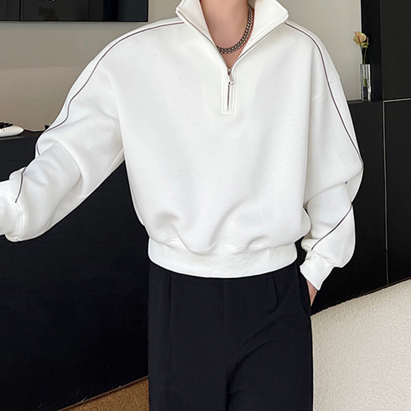 Half-zip Contrast Patchwork Stand-collar Sweatshirt