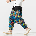 Japanese Cotton and Linen Casual Harem Lantern Crotch Pants