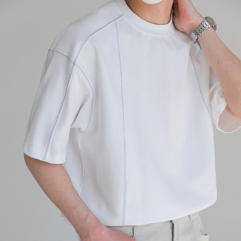 Topstitched Crew Neck Loose T-shirt