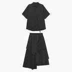 Irregular Loose Solid Color Shirt Elastic Waist Skirt
