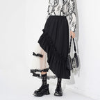 Contrast Color Panel Ruffled Mesh Skirt