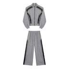 Stitching Contrast Striped Shoulder Pad Sweatshirt Casual Sports Pants Two-piece Set