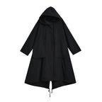 Black Thin Loose Hooded Windbreaker