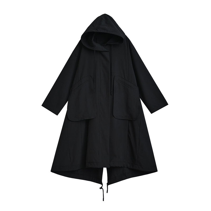 Black Thin Loose Hooded Windbreaker