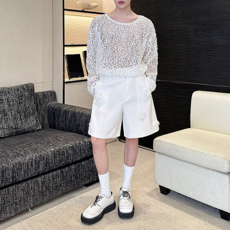 Hollow Sequin Mesh Pullover T-shirt