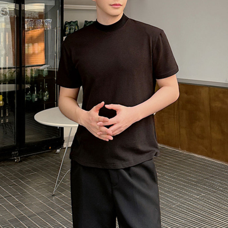 Slim High Elastic Cotton Half Turtleneck T-shirt