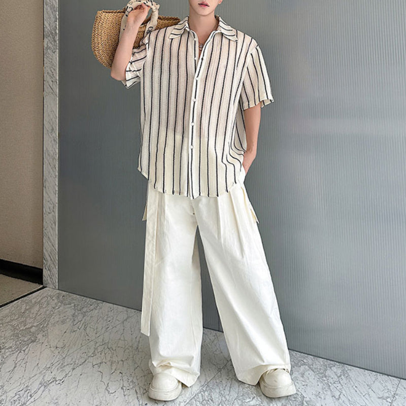 Striped Contrast Cutout Drape Shirt