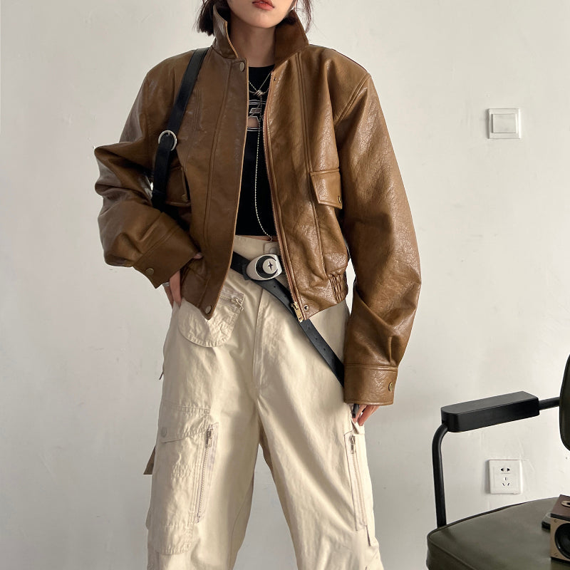 Short Vintage Leather Jacket