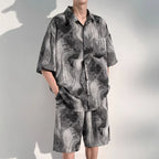 Summer Thin Ice Silk Drape Casual Shirt Loose Shorts Two-piece Set