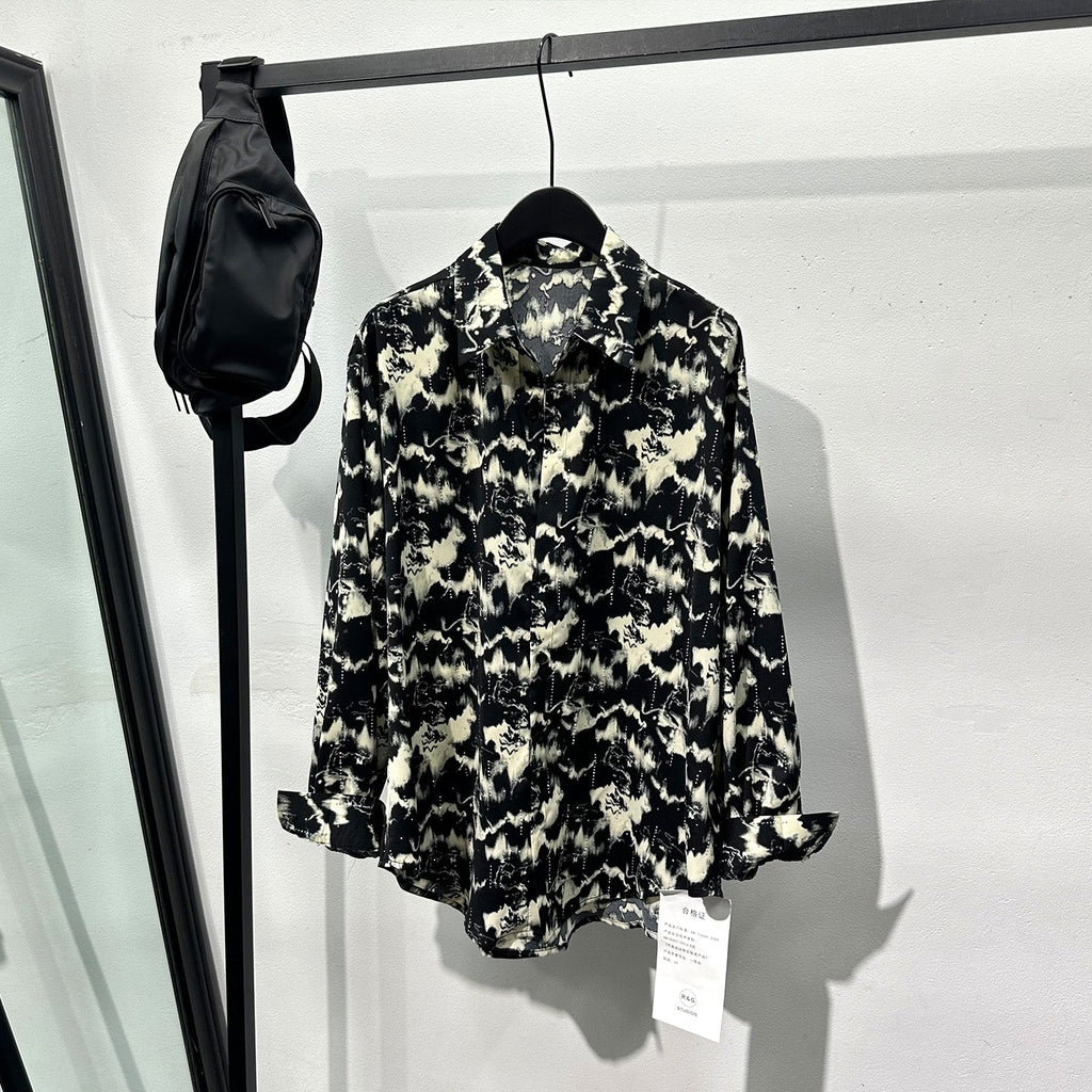 Printed Rhinestone Drape Loose Shirt
