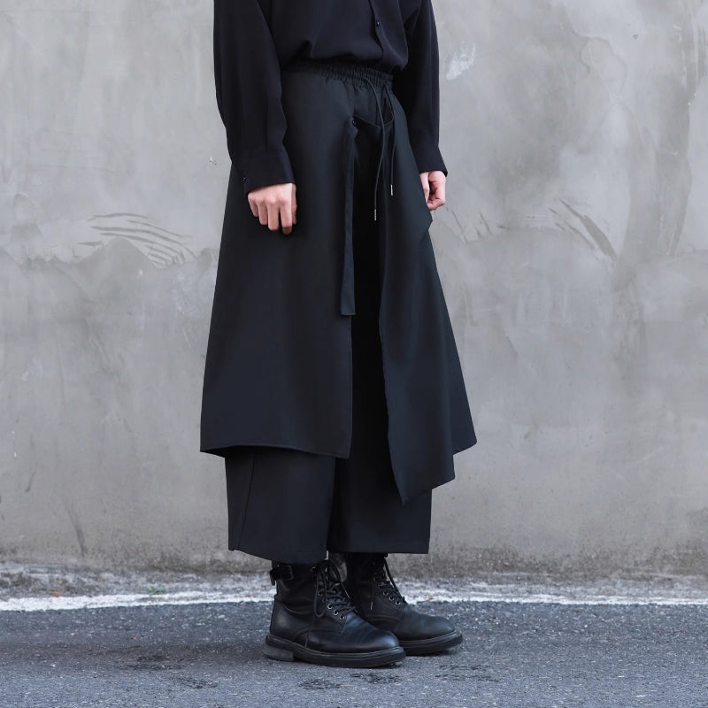 Loose Elastic Waist Wide Leg Fake Two Piece Culottes