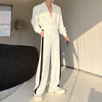 Shoulder Pad Short Jacket Wide Leg Pants Two Pieces Suit