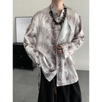 Retro Jacquard Stitching Stand Collar Ink Print Shirt