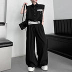 Colorblock Sleeveless Vest Wide Leg Trousers Two-Piece Set