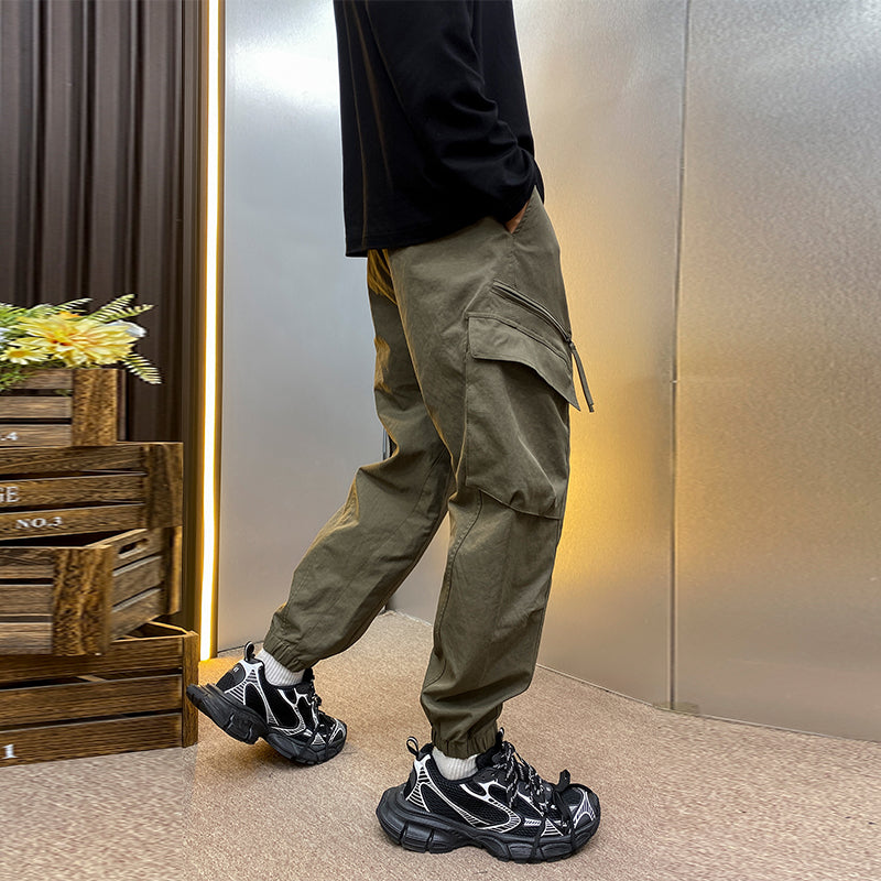 Plush Multi-pocket Cuffed Cargo Casual Pants