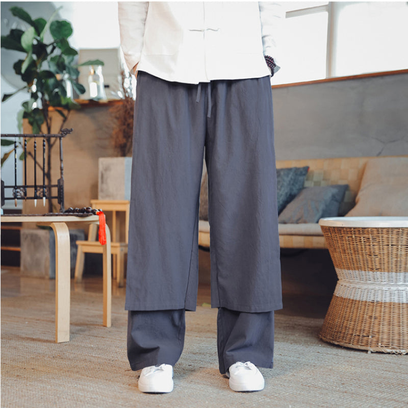 Retro Fake Two-piece Cotton And Linen Loose Skirt Pants