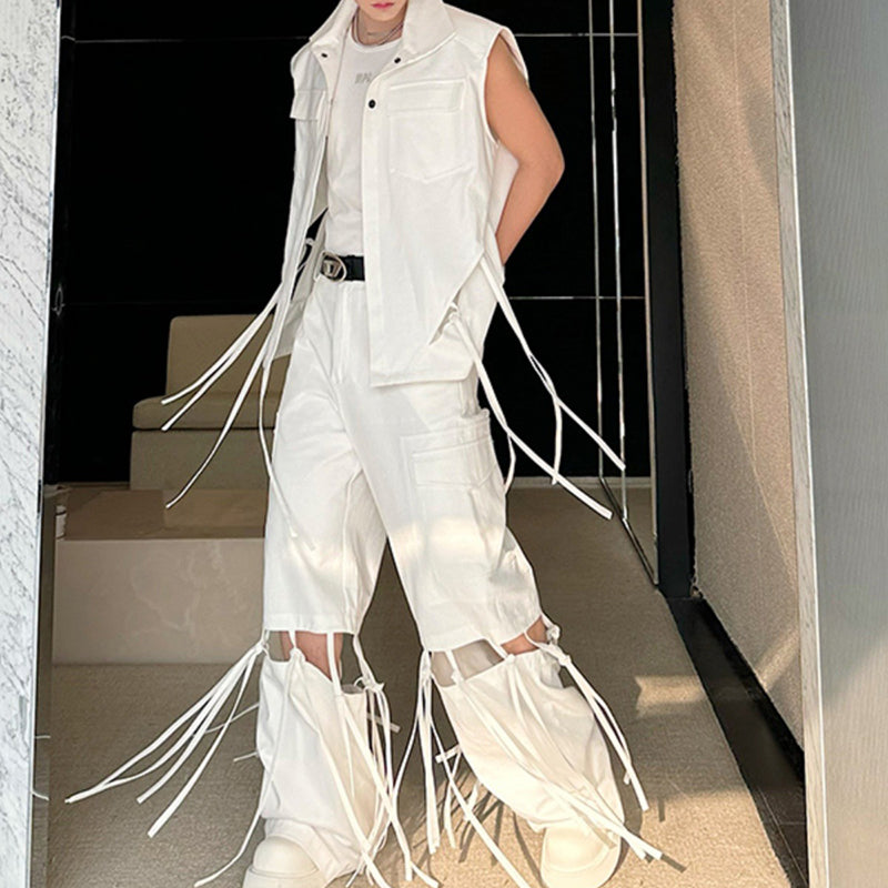 Casual Detachable Ribbon Wide-leg Pants Two-piece Set