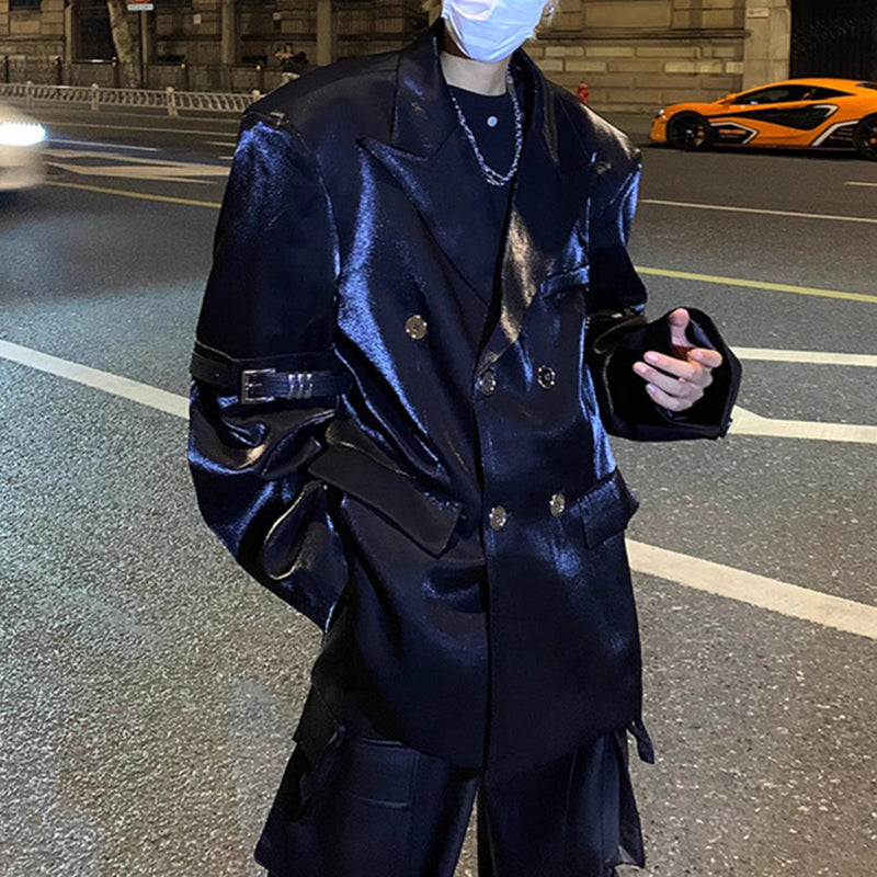Liquid Metal Streamer Shoulder Pads Suit Jacket
