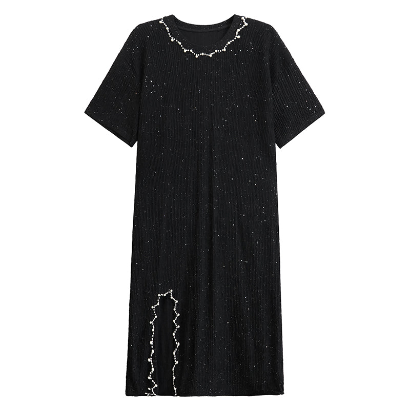 Beaded Sequined Slit Long Dress