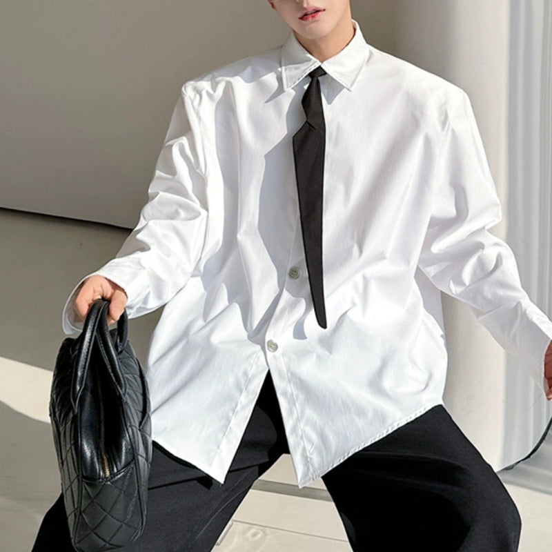 Removable Tie Shoulder Pads Loose Long Sleeve Shirt