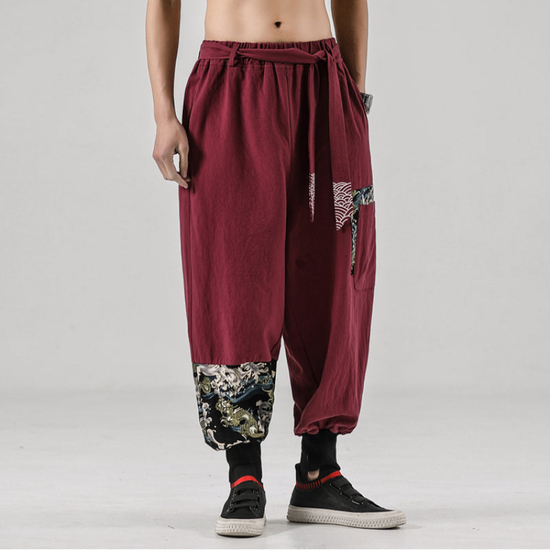 Linen And Cotton Casual Embroidered Bloomers