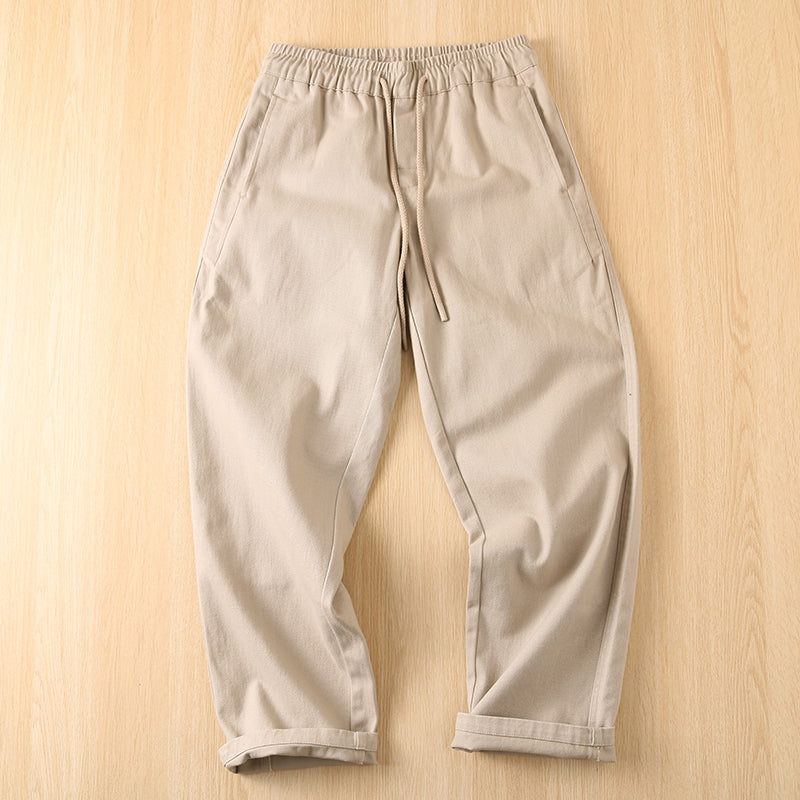 Thick Brushed Cotton Loose Straight Pants