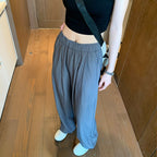 Solid Pleated Ice Silk Thin Loose Trousers