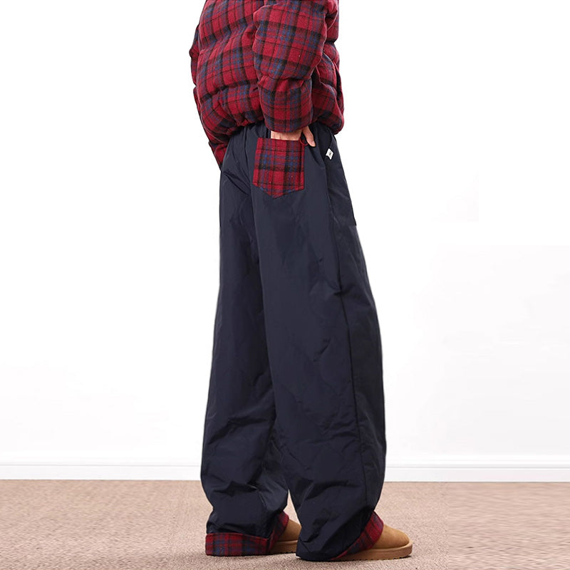 Vintage Plaid Patchwork Cotton Wide-leg Pants