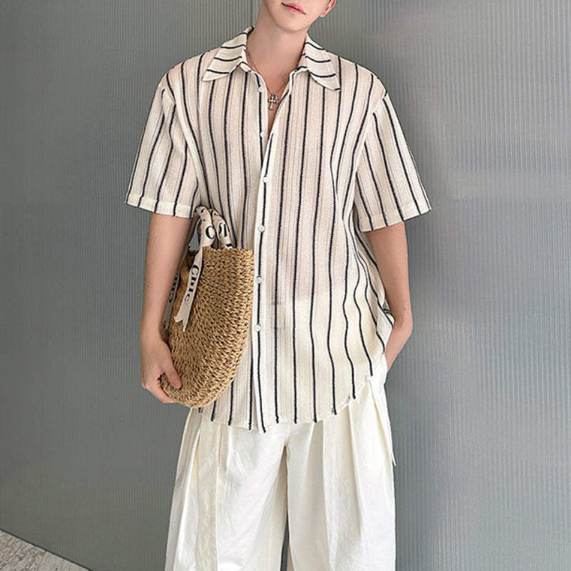 Striped Contrast Cutout Drape Shirt