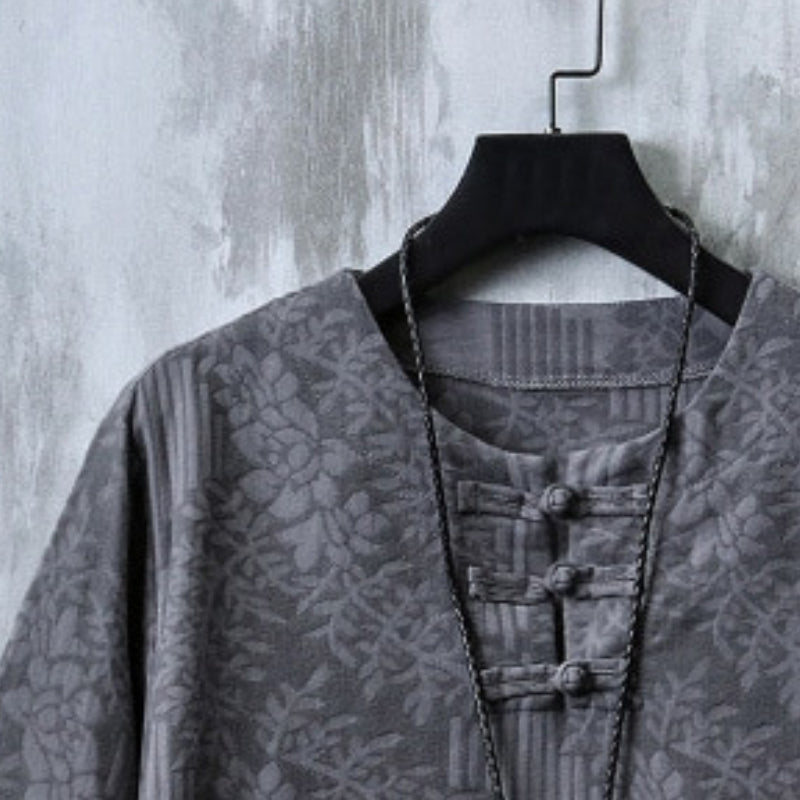 Round Neck Jacquard Short Sleeve Shirt