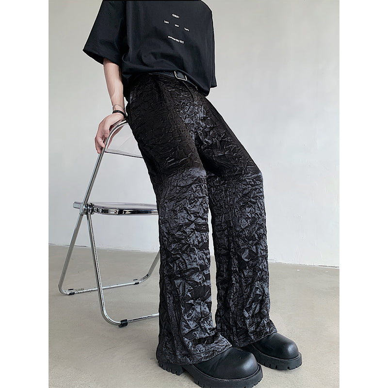 Pleated Shiny Straight Wide-leg Pants
