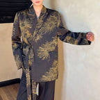 Glitter Print Shoulder-padded Lace-up Blazer