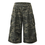 American Camouflage Multi-pocket Loose Cropped Shorts