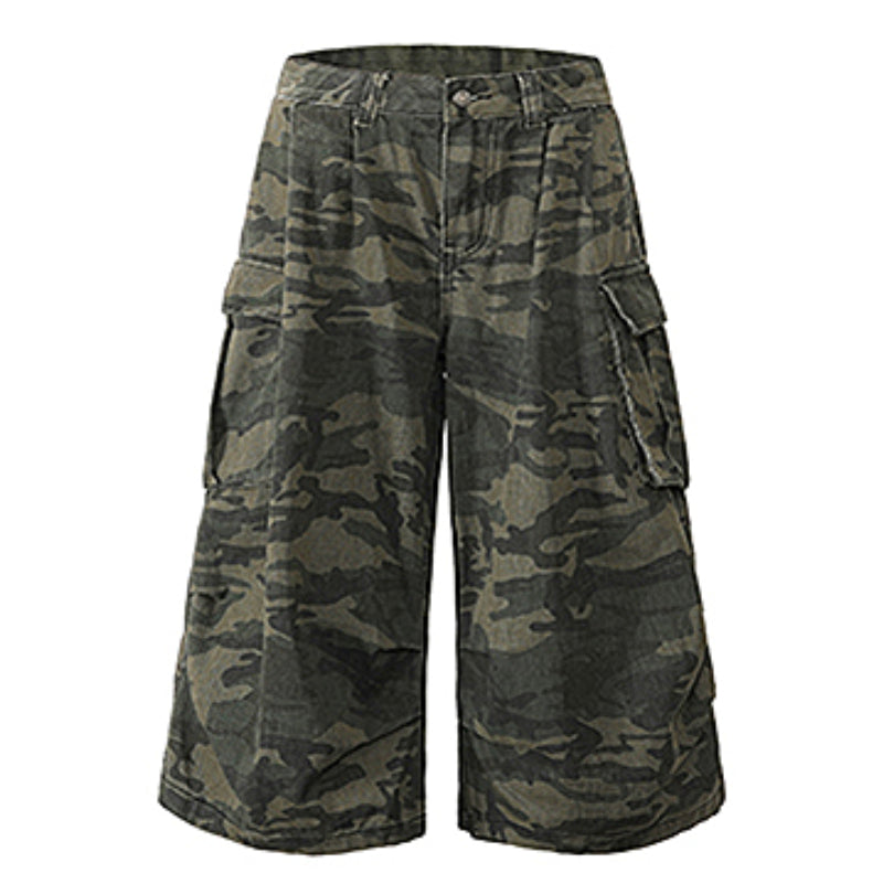 American Camouflage Multi-pocket Loose Cropped Shorts