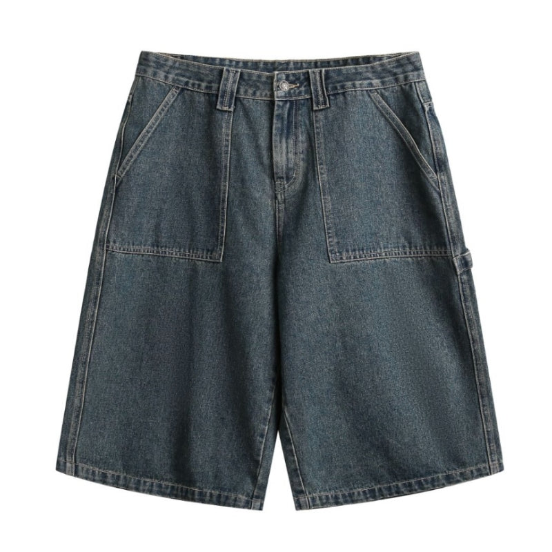 American Denim Cropped Loose Wide-leg Shorts