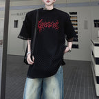 Mesh Fake Two-piece Letter Printed Patchwork T-shirt