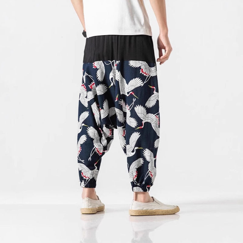Japanese Cotton and Linen Casual Harem Lantern Crotch Pants