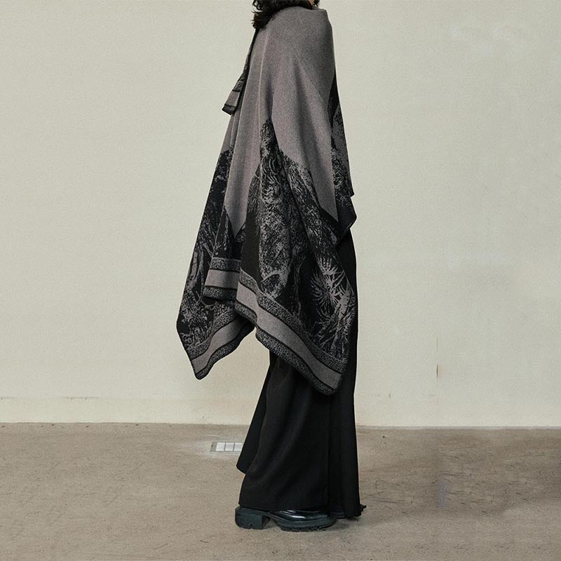 Slit Reversible Knitted Shawl Cape