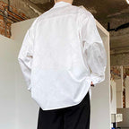 Vintage Metal Buckle Stand Collar Satin Long Sleeve Shirt