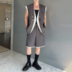 Contrast Color Stitching Sleeveless Vest Straight Shorts Two-piece Set