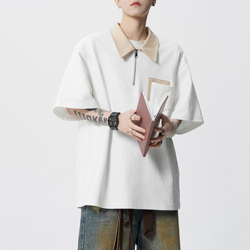 American Retro Polo Collar Loose T-shirt