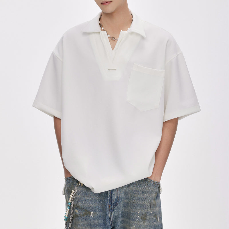 Fake Two-piece American Polo Collar Loose T-shirt