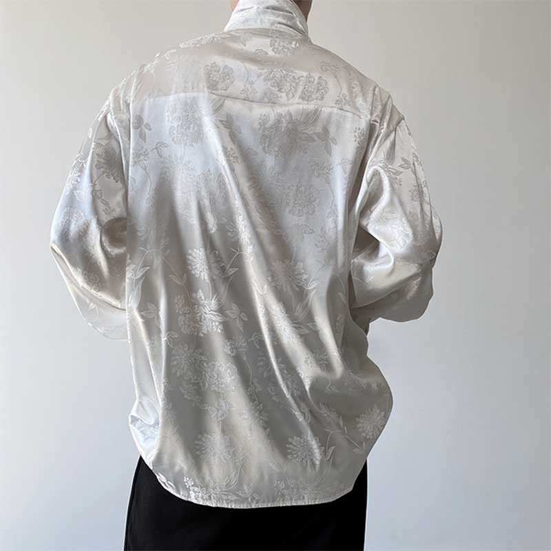 Vintage Stand Collar Print Long Sleeve Shirt