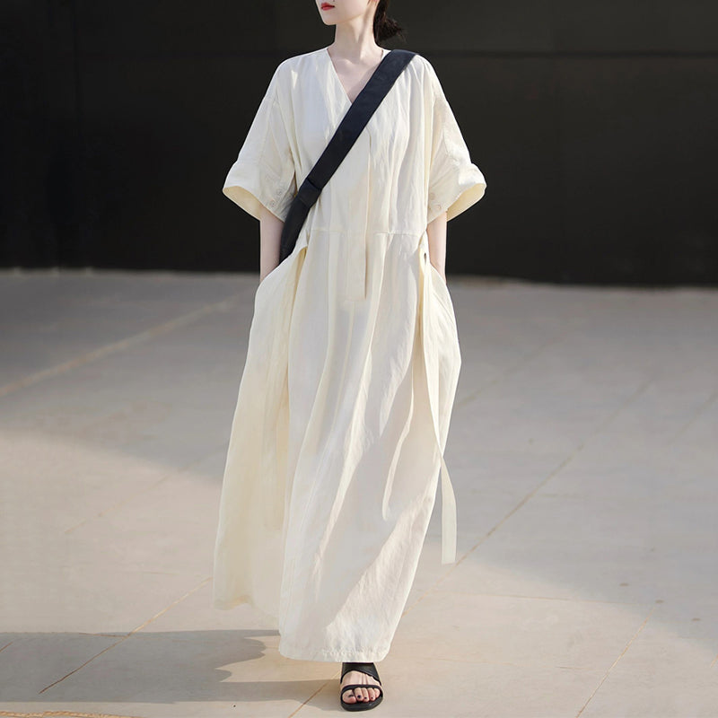 French Loose V-neck Pullover Dress