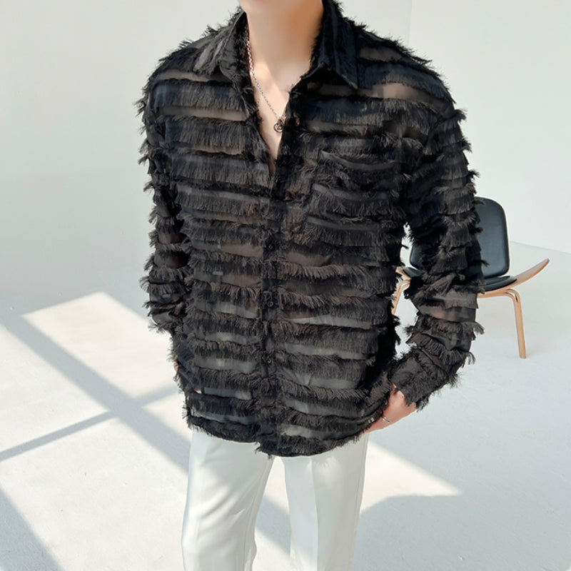 Tassel Striped Hollow Loose Shirt